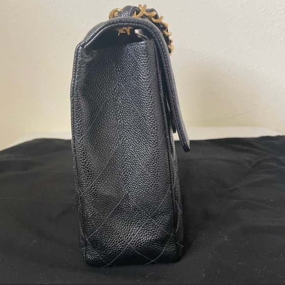Sold 24k gold plated Black Chanel Caviar Jumbo single flap bag - Picture 5 of 17